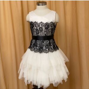 Chantilly Place Off-White/Cream Tulle & Black Lace Tiered Dress - 16